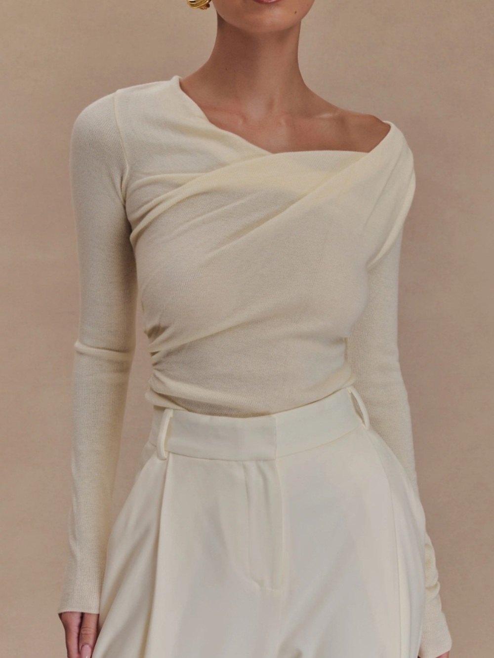 Meshki - Culver Draped Twist Knit Top - Cream